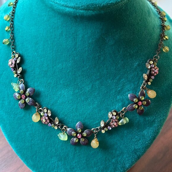 Premier Designs Jewelry - Premier Designs Blooming Vines Vintage Floral Necklace Y2K Enamel Rhinestones